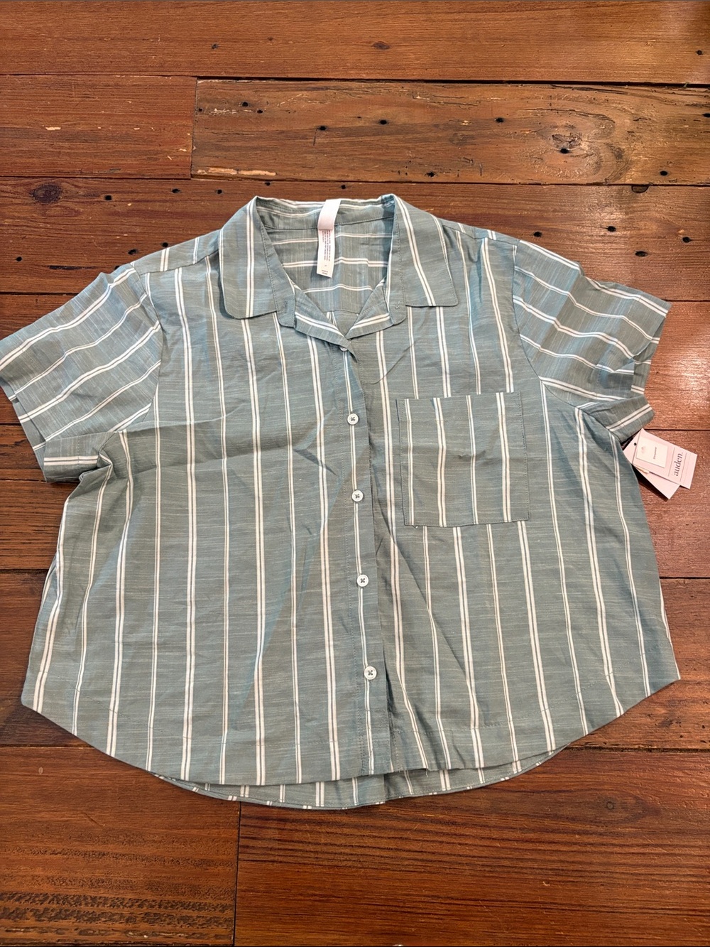 Auden Green & White Striped Short Sleeve Pajama Top